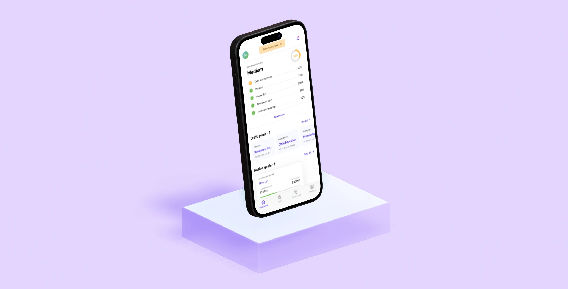 Promotional image for the Fintuity iOS app, showing its financial-score dashboard on an iPhone